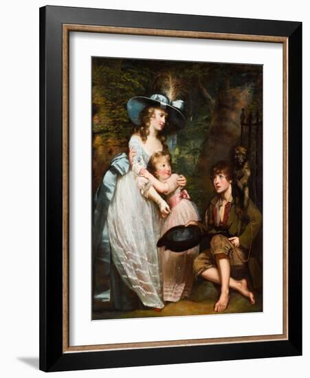 A Young Woman and Girl Offering Charity to a Kneeling Beggar Boy with a Monkey on His Shoulder (Oil-James Northcote-Framed Giclee Print