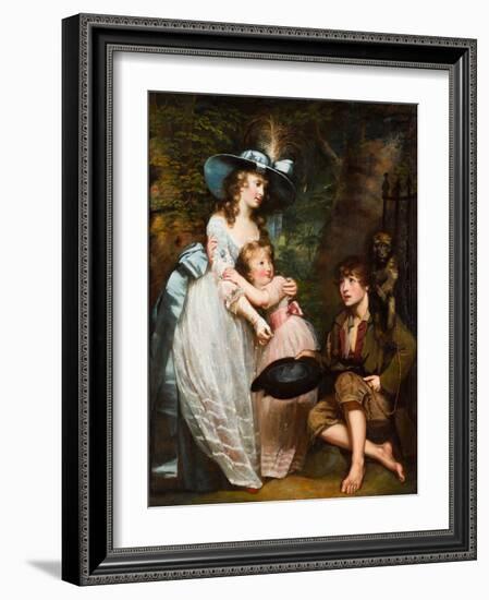 A Young Woman and Girl Offering Charity to a Kneeling Beggar Boy with a Monkey on His Shoulder (Oil-James Northcote-Framed Giclee Print