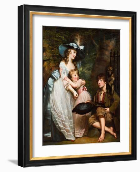 A Young Woman and Girl Offering Charity to a Kneeling Beggar Boy with a Monkey on His Shoulder (Oil-James Northcote-Framed Giclee Print