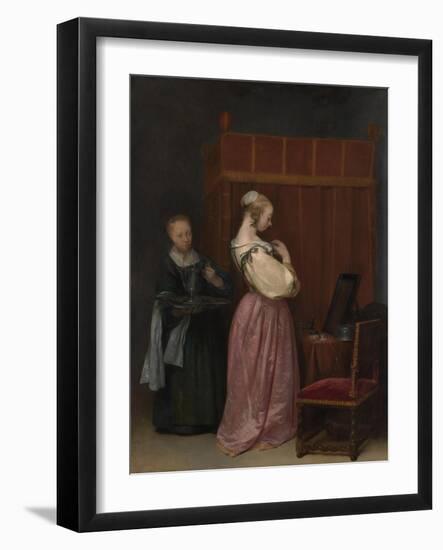 A Young Woman at her Toilet with a maid, c.1650-51-Gerard ter Borch or Terborch-Framed Giclee Print