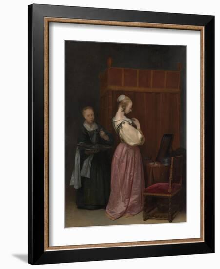 A Young Woman at her Toilet with a maid, c.1650-51-Gerard ter Borch or Terborch-Framed Giclee Print