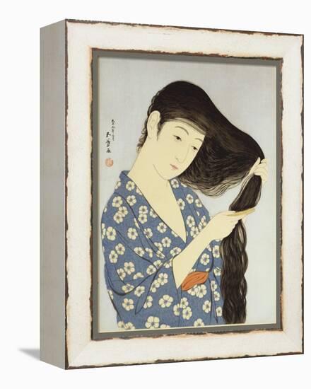 A Young Woman Combing Her Hair-Ioki Bunsai-Framed Premier Image Canvas