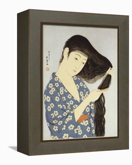 A Young Woman Combing Her Hair-Ioki Bunsai-Framed Premier Image Canvas