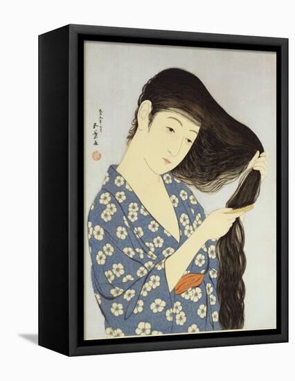 A Young Woman Combing Her Hair-Ioki Bunsai-Framed Premier Image Canvas