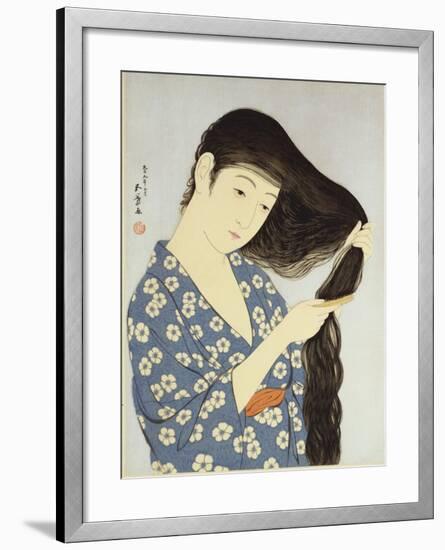 A Young Woman Combing Her Hair-Ioki Bunsai-Framed Giclee Print
