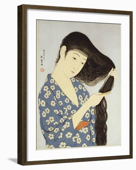 A Young Woman Combing Her Hair-Ioki Bunsai-Framed Giclee Print