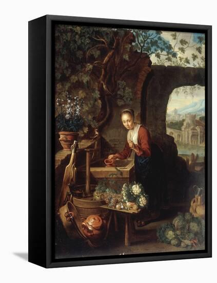 A Young Woman Drawing Water from a Well-Gerrit Dou-Framed Premier Image Canvas