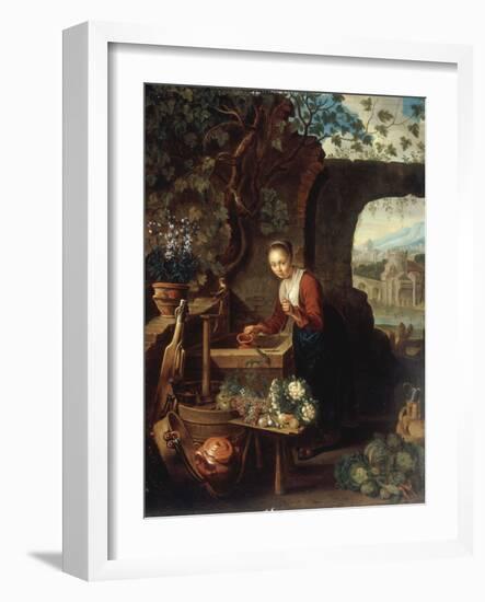 A Young Woman Drawing Water from a Well-Gerrit Dou-Framed Giclee Print