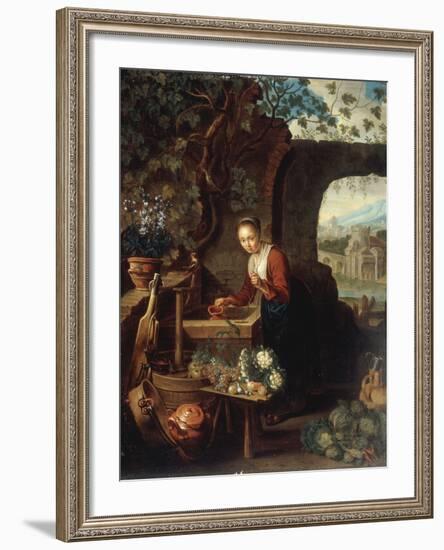 A Young Woman Drawing Water from a Well-Gerrit Dou-Framed Giclee Print