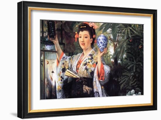 A Young Woman Holds Japanese Goods-James Tissot-Framed Art Print