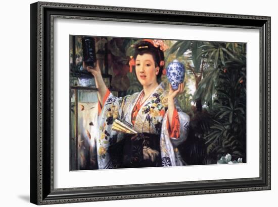 A Young Woman Holds Japanese Goods-James Tissot-Framed Art Print