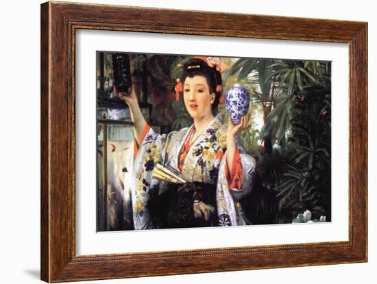 A Young Woman Holds Japanese Goods-James Tissot-Framed Art Print