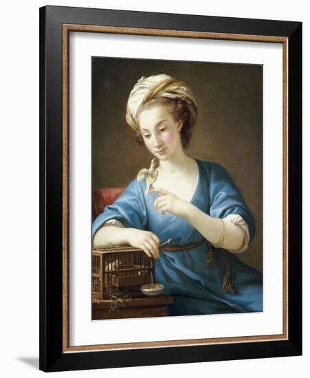 A Young Woman in Turkish Costume Seated Playing with a Cage-Bird, 1766-Joseph Marie Vien-Framed Giclee Print