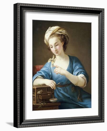 A Young Woman in Turkish Costume Seated Playing with a Cage-Bird, 1766-Joseph Marie Vien-Framed Giclee Print