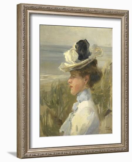 A Young Woman Looking Out over the Sea-Isaac Israels-Framed Art Print