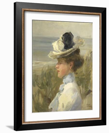 A Young Woman Looking Out over the Sea-Isaac Israels-Framed Art Print