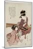 A Young Woman Seated at a Desk, Writing, a Girl with a Book Looks On-Kitagawa Utamaro-Mounted Giclee Print