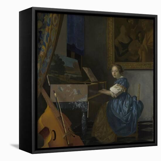 A Young Woman Seated at a Virginal, C. 1670-Johannes Vermeer-Framed Premier Image Canvas