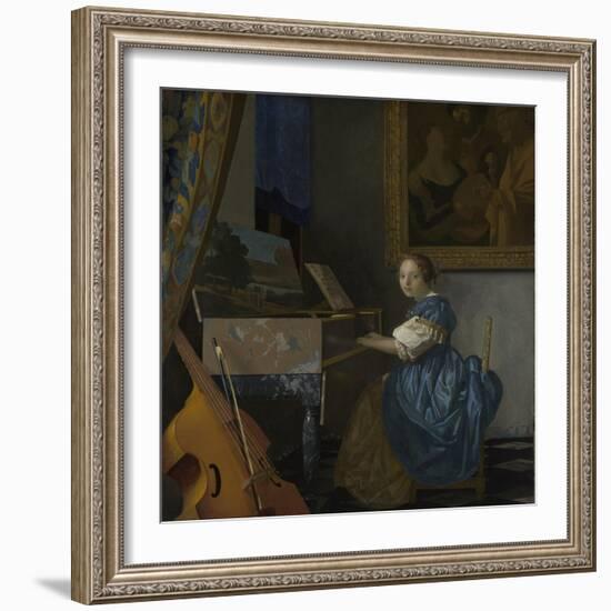 A Young Woman Seated at a Virginal, C. 1670-Johannes Vermeer-Framed Giclee Print