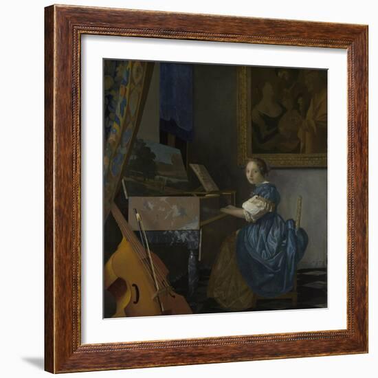 A Young Woman Seated at a Virginal, C. 1670-Johannes Vermeer-Framed Giclee Print