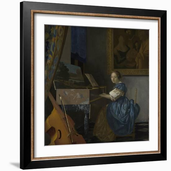 A Young Woman Seated at a Virginal, C. 1670-Johannes Vermeer-Framed Giclee Print