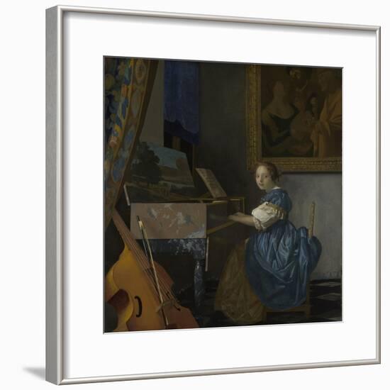 A Young Woman Seated at a Virginal, C. 1670-Johannes Vermeer-Framed Giclee Print