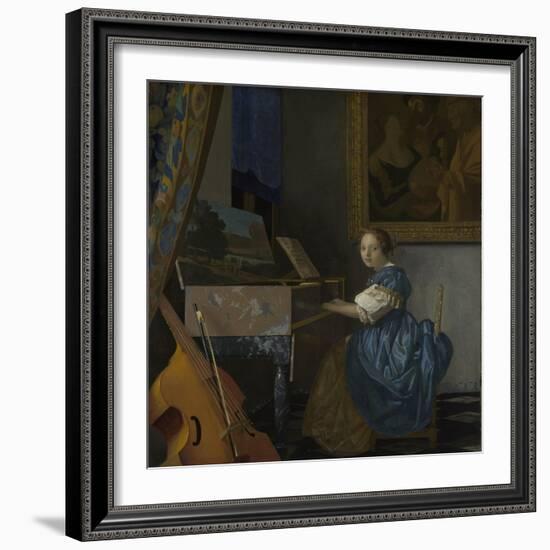 A Young Woman Seated at a Virginal, C. 1670-Johannes Vermeer-Framed Giclee Print