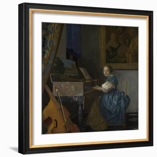 A Young Woman Seated at a Virginal, C. 1670-Johannes Vermeer-Framed Giclee Print