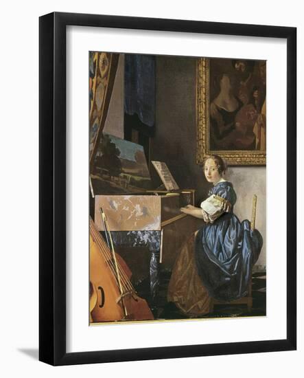 A Young Woman Seated at a Virginal-Johannes Vermeer-Framed Art Print