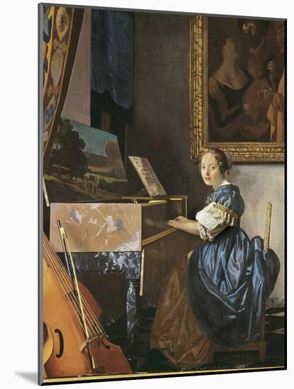 A Young Woman Seated at a Virginal-Johannes Vermeer-Mounted Art Print