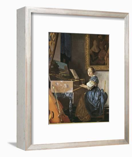 A Young Woman Seated at a Virginal-Johannes Vermeer-Framed Premium Giclee Print