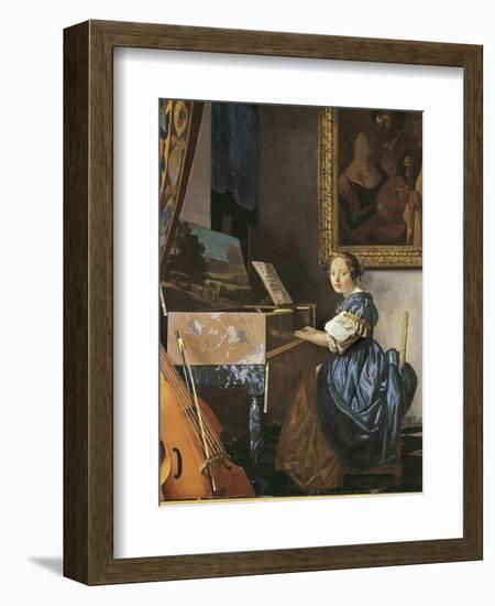 A Young Woman Seated at a Virginal-Johannes Vermeer-Framed Art Print