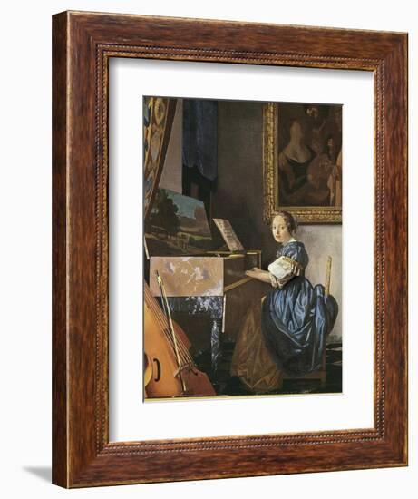 A Young Woman Seated at a Virginal-Johannes Vermeer-Framed Art Print