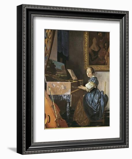 A Young Woman Seated at a Virginal-Johannes Vermeer-Framed Art Print