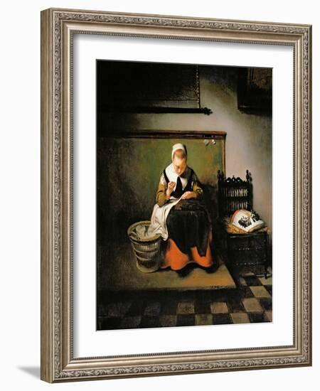 A Young Woman Sewing, 1655-Nicholaes Maes-Framed Giclee Print