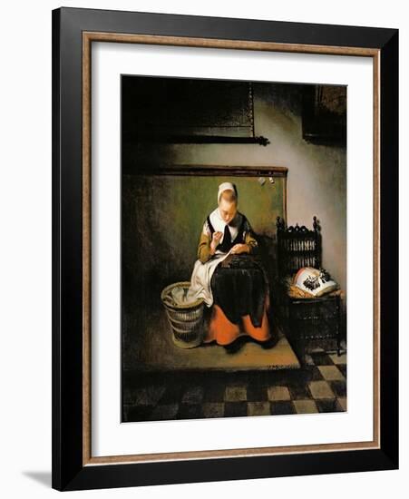 A Young Woman Sewing, 1655-Nicholaes Maes-Framed Giclee Print