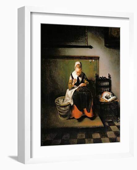 A Young Woman Sewing, 1655-Nicholaes Maes-Framed Giclee Print