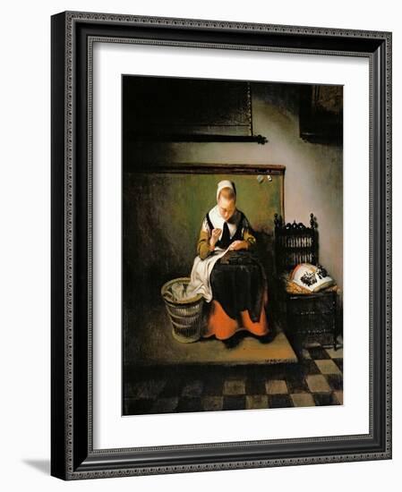 A Young Woman Sewing, 1655-Nicholaes Maes-Framed Giclee Print