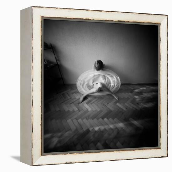 A Young Woman Sitting on a Pargued Floor-Rafal Bednarz-Framed Premier Image Canvas