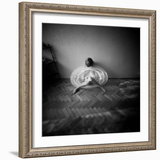 A Young Woman Sitting on a Pargued Floor-Rafal Bednarz-Framed Photographic Print