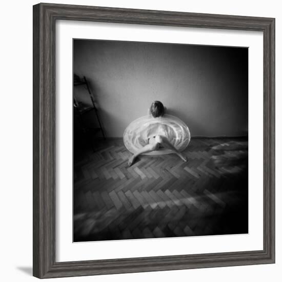 A Young Woman Sitting on a Pargued Floor-Rafal Bednarz-Framed Photographic Print