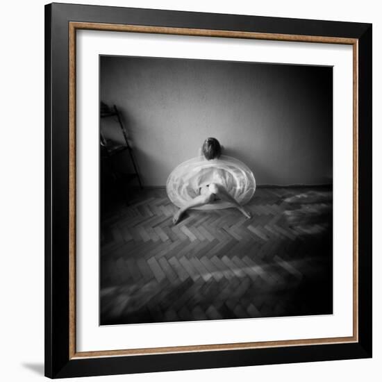 A Young Woman Sitting on a Pargued Floor-Rafal Bednarz-Framed Photographic Print