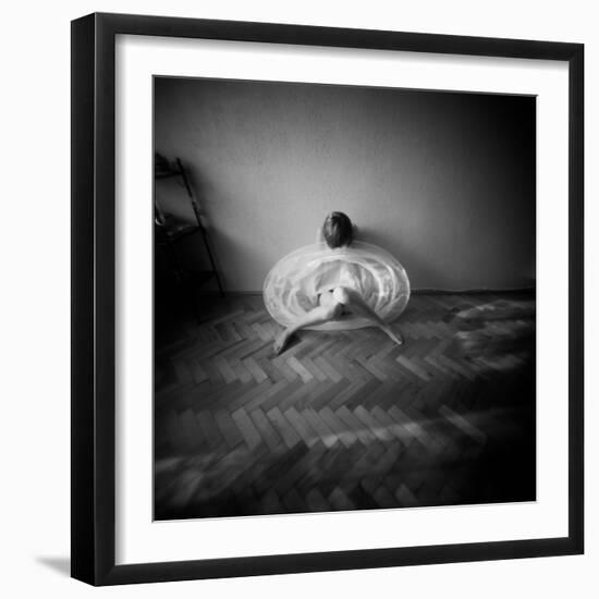 A Young Woman Sitting on a Pargued Floor-Rafal Bednarz-Framed Photographic Print