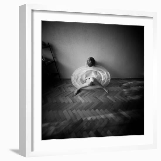 A Young Woman Sitting on a Pargued Floor-Rafal Bednarz-Framed Photographic Print