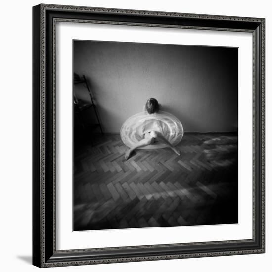 A Young Woman Sitting on a Pargued Floor-Rafal Bednarz-Framed Photographic Print
