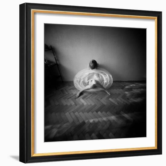 A Young Woman Sitting on a Pargued Floor-Rafal Bednarz-Framed Photographic Print