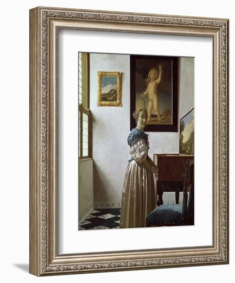 A Young Woman Standing at a Virginal. C.1670-Johannes Vermeer-Framed Giclee Print