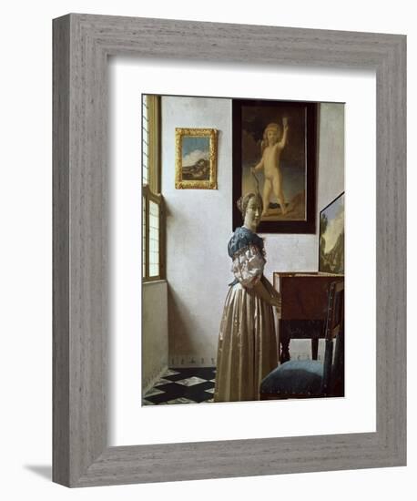 A Young Woman Standing at a Virginal. C.1670-Johannes Vermeer-Framed Giclee Print