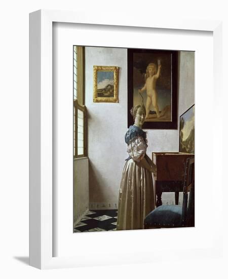 A Young Woman Standing at a Virginal. C.1670-Johannes Vermeer-Framed Giclee Print