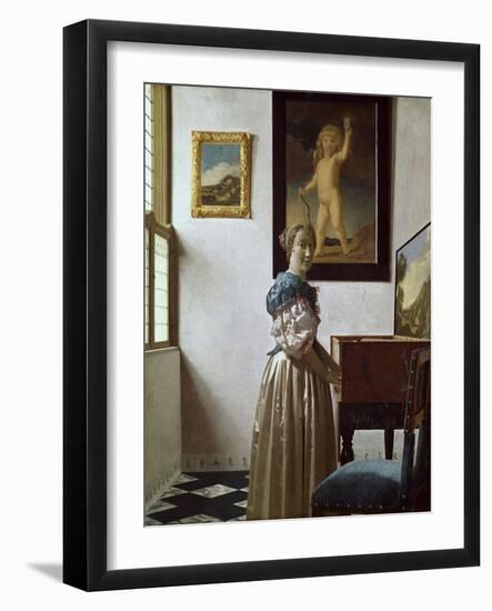 A Young Woman Standing at a Virginal. C.1670-Johannes Vermeer-Framed Giclee Print